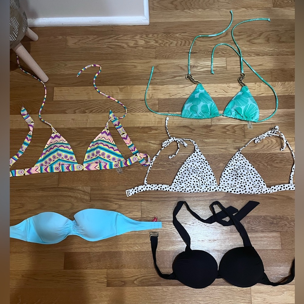 5 size small gently used bikini tops - brands: VS, Old Navy, Mossimo